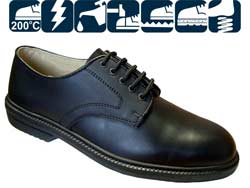 Black gibson style safety shoe.