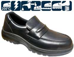 Black sadle casual safety shoe.